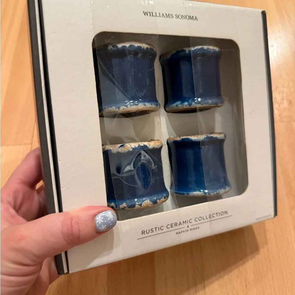 Williams Sonoma Rustic Blue Ceramic Napkin Rings
